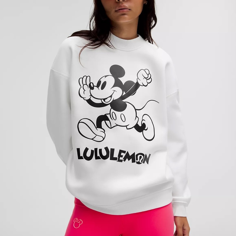 Disney Lululemon oversized white fleece Mickey crewneck medium NWT